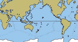 Distribución de volcanes y terremtoos