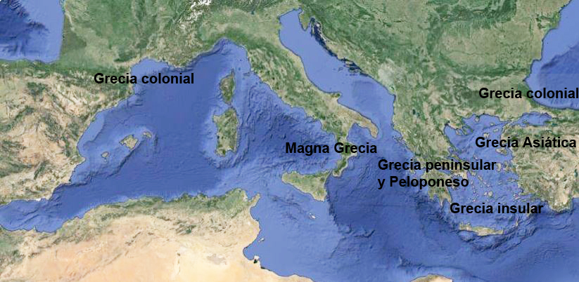 Mapa de los territorios habitados por los griegos en época clásica